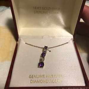 Amethyst and diamond accent necklace 16”